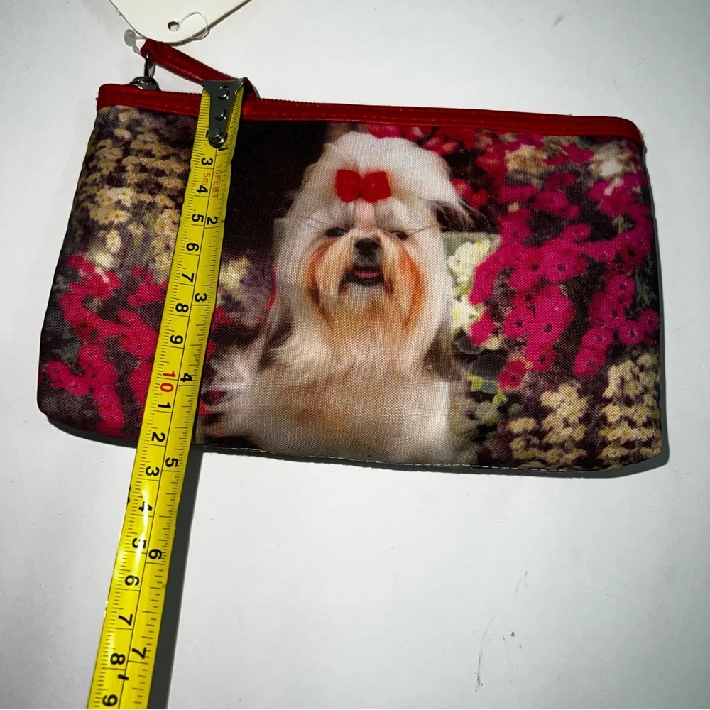 Beaded Burgundy Square Wristlet & Dog Print Coin Pouch Cosmetic bag- lot